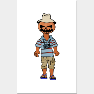 Pumpkin Head Tourist on a Warm Halloween Posters and Art